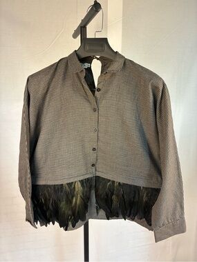 NWT Andorine Feather Trim Check Shirt Jacket 14